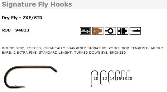  Mustad Signature R30-94833 2X-Fine Dry Fly Tying Hook